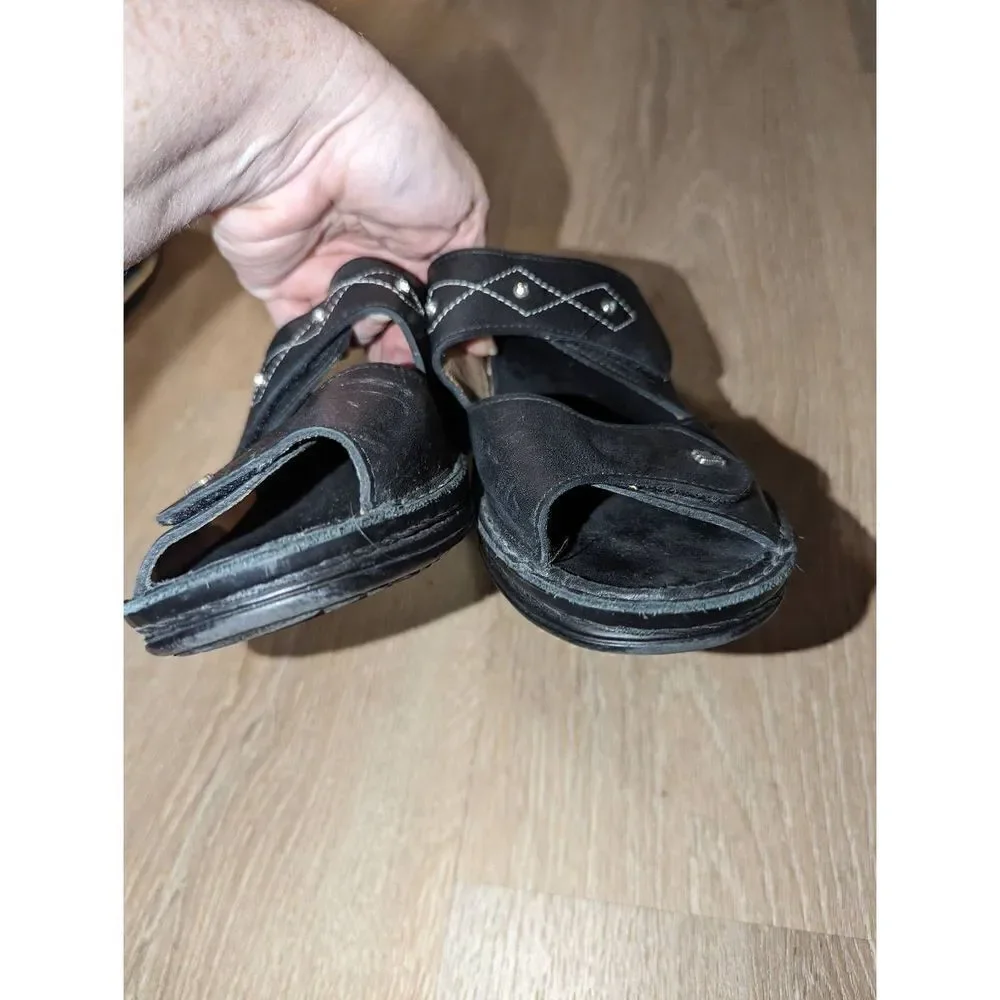 Finn‎ Comfort Women's Hand-Sewn Geometric Double Strap Sandals Black Size 4